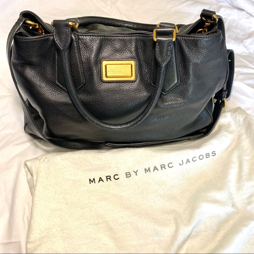 Marc by Marc Jacobs Pebbled Handbag Black Leather Satchel with Crossbody Strap